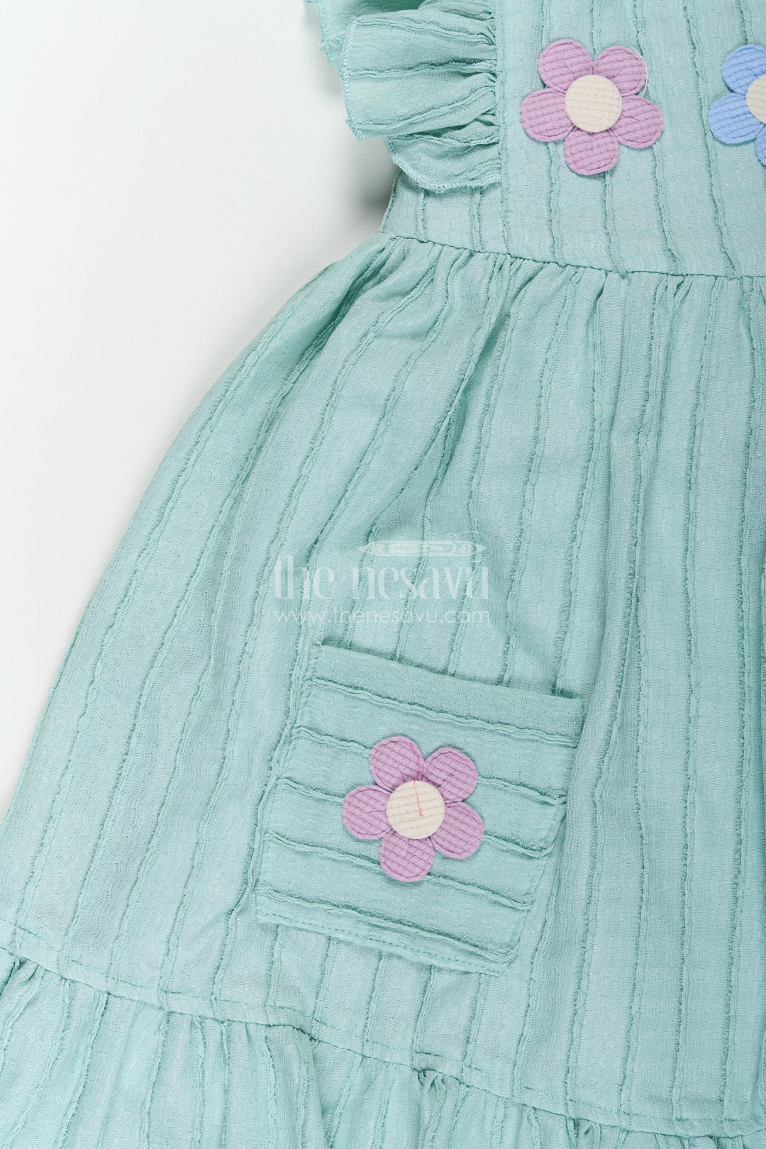 The Nesavu Girls Cotton Frock Girls Easter Frock in Soft Cotton with Ruffled Straps and Floral Appliqué for a Playful Look Nesavu Nesavu Girls Easter Frock Soft Cotton Ruffled Straps Floral Appliqu Casual Wear