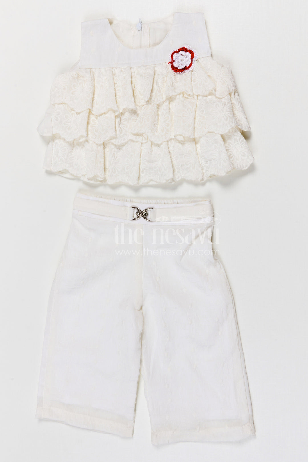 The Nesavu Girls Co-Ord Sets Girls Elegant Georgette Embroidered Co-ord Set for Special Occasions Nesavu 18 (2Y) / White / Georgette GCS019A-18 Nesavu girls georgette embroidered co-ord set for festive occasions and stylish kids wear