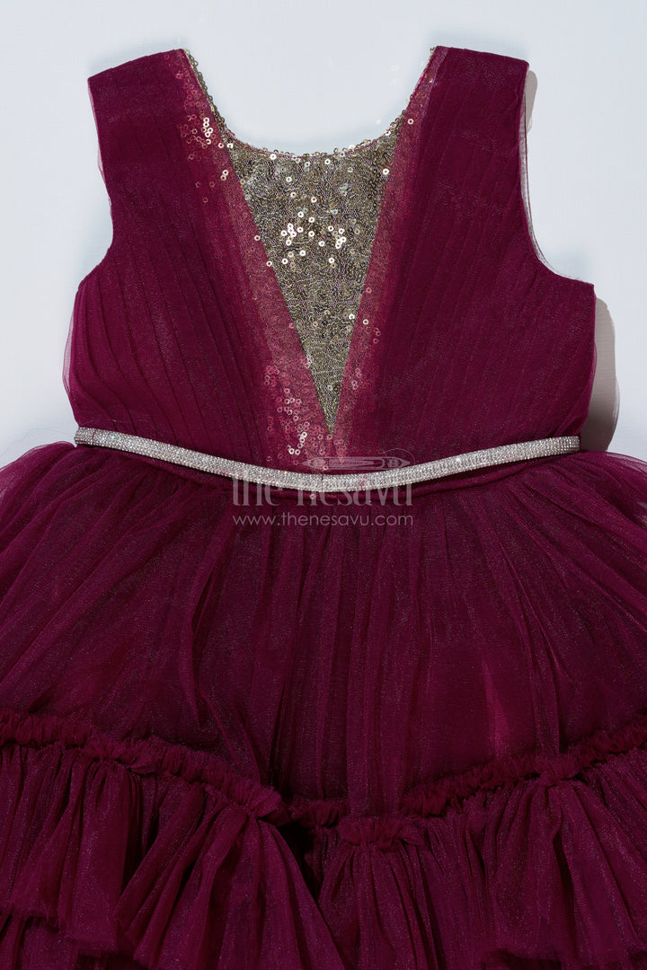 The Nesavu Girls Fancy Party Frock Girls Elegant Purple Cocktail Party Dress with Ruffled Layers and Sequin Embellishments Nesavu Girls Elegant Purple Cocktail Party Dress Ruffled Net Sequin Detailing | The Nesavu