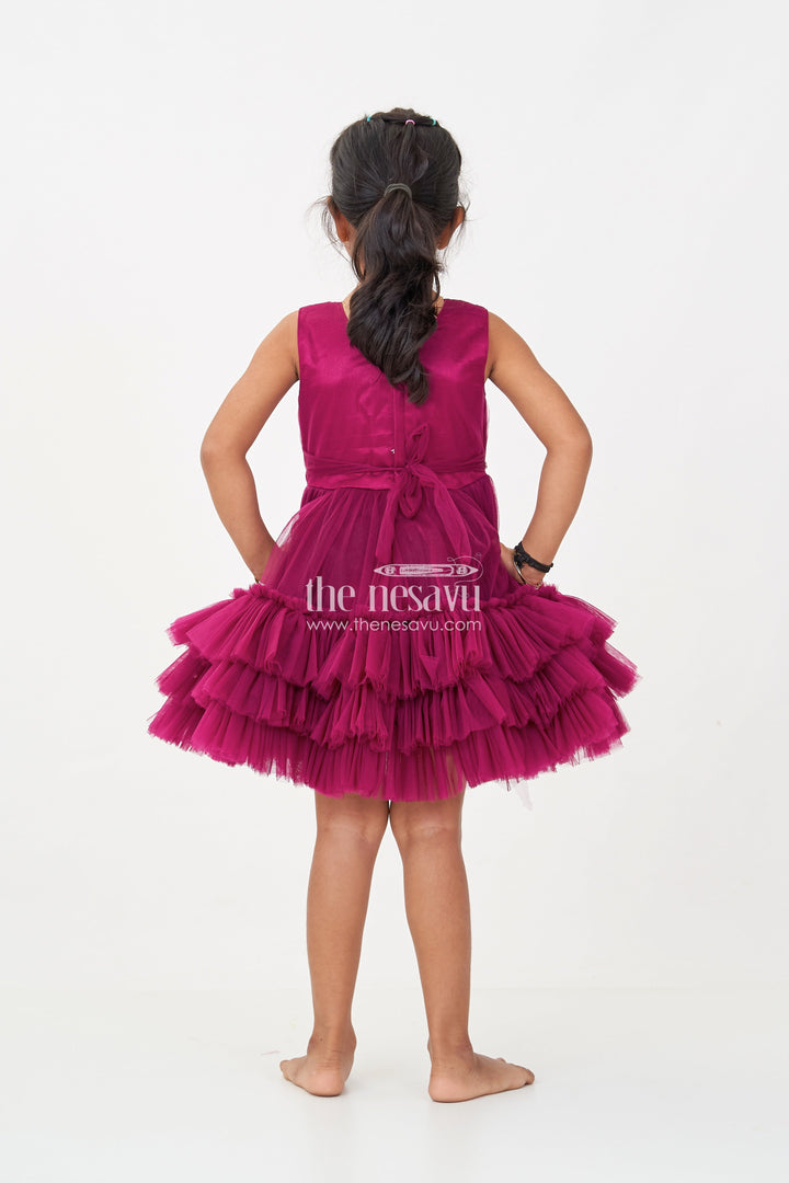 The Nesavu Girls Fancy Party Frock Girls Elegant Purple Cocktail Party Dress with Ruffled Layers and Sequin Embellishments Nesavu Girls Elegant Purple Cocktail Party Dress Ruffled Net Sequin Detailing | The Nesavu