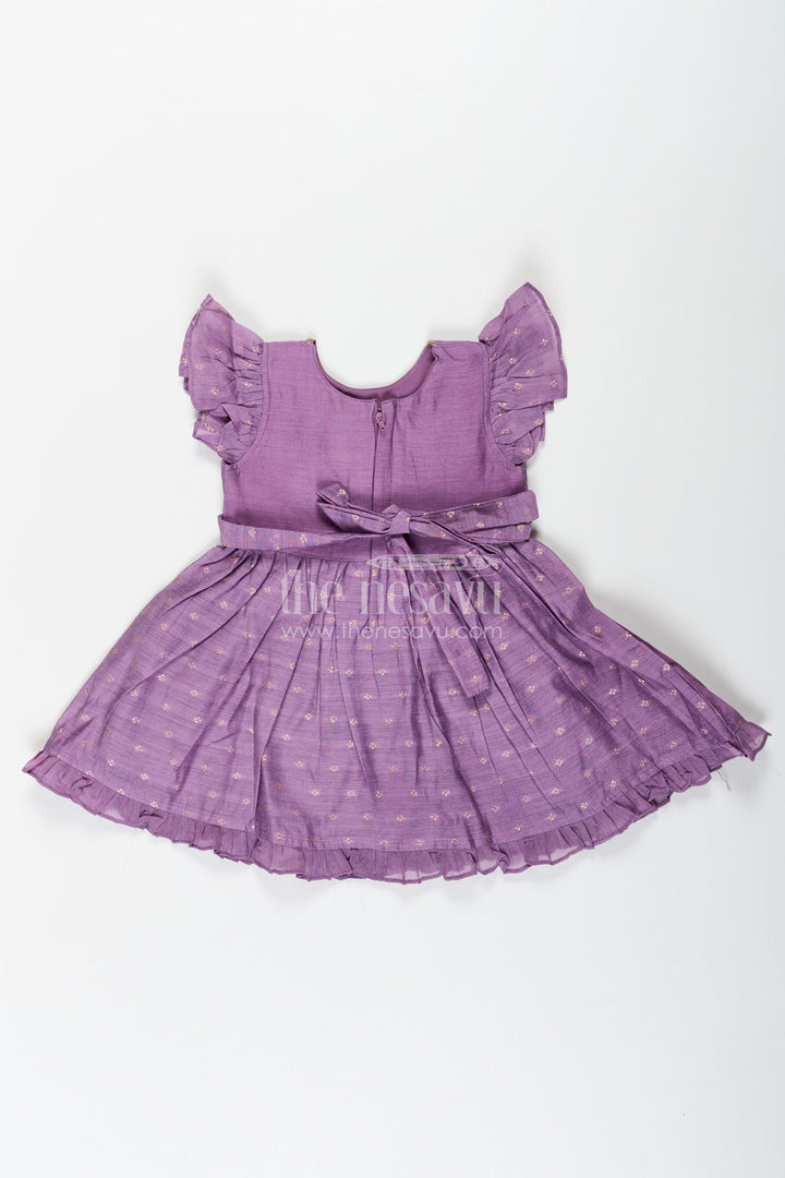 The Nesavu Girls Chanderi Frock Girls Elsa Frock in Chanderi with Sequence Embroidery Yoke and Ruffle Sleeves for Festive Looks Nesavu Girls Elsa Frock Chanderi Sequence Embroidered Yoke Ruffle Sleeves | The Nesavu