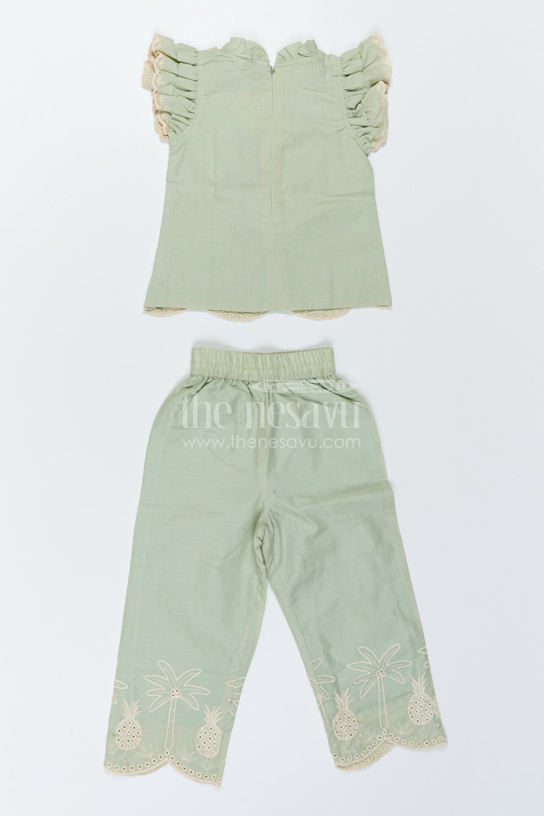 The Nesavu Girls Co-Ord Sets Girls Embroidered Beach Co Ord Set for Vacation Wear Nesavu Nesavu Girls Embroidered Vacation Co Ord Set With Tropical Thread Work For Summer Outings