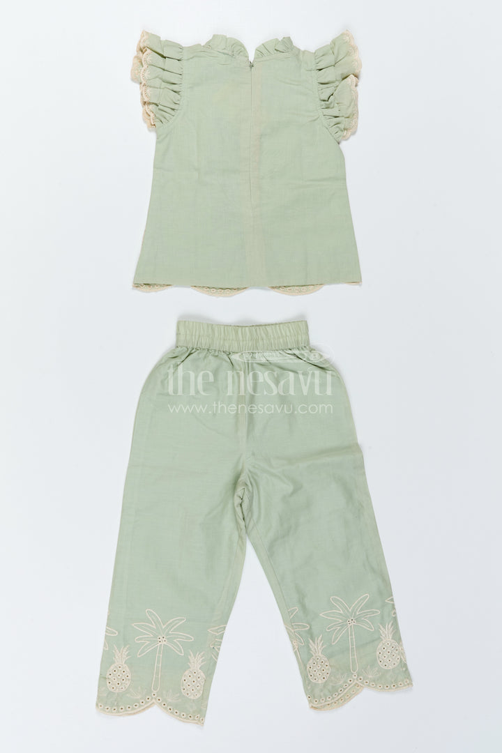 The Nesavu Girls Co-Ord Sets Girls Embroidered Beach Co Ord Set for Vacation Wear Nesavu Nesavu Girls Embroidered Vacation Co Ord Set With Tropical Thread Work For Summer Outings