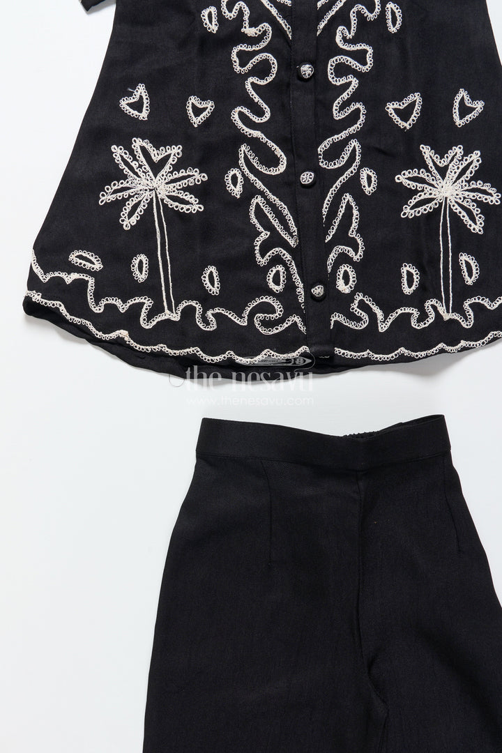 The Nesavu Girls Co-Ord Sets Girls Embroidered Black Georgette Plazo Set for Evening Functions Nesavu Nesavu girls black georgette plazo set thread embroidery festive cultural functions