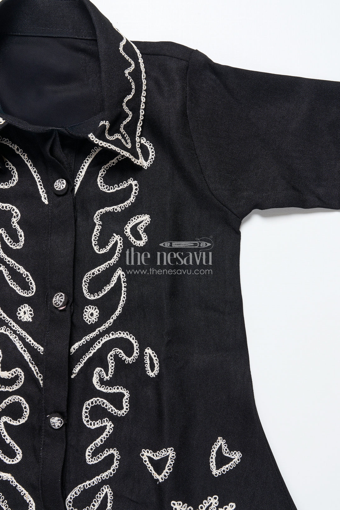 The Nesavu Girls Co-Ord Sets Girls Embroidered Black Georgette Plazo Set for Evening Functions Nesavu Nesavu girls black georgette plazo set thread embroidery festive cultural functions