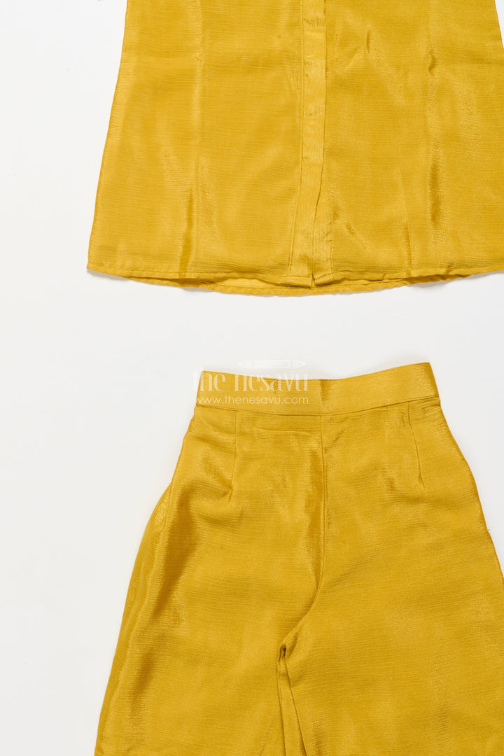 The Nesavu Girls Casual Set Girls Embroidered Casual Set with Collar Tunic and Pants Nesavu Nesavu girls ethnic casual set embroidered collar top matching pants