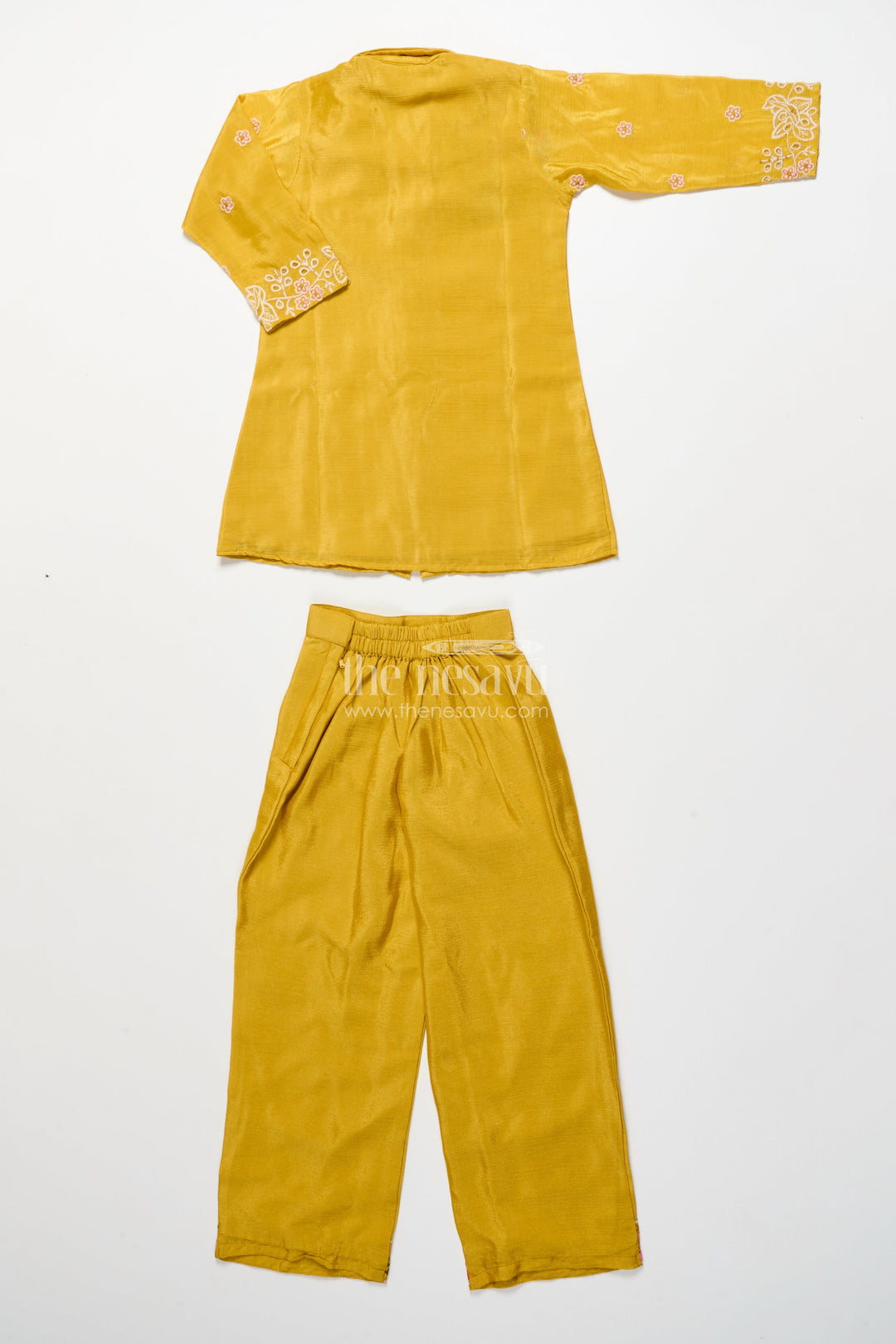 The Nesavu Girls Casual Set Girls Embroidered Casual Set with Collar Tunic and Pants Nesavu Nesavu girls ethnic casual set embroidered collar top matching pants