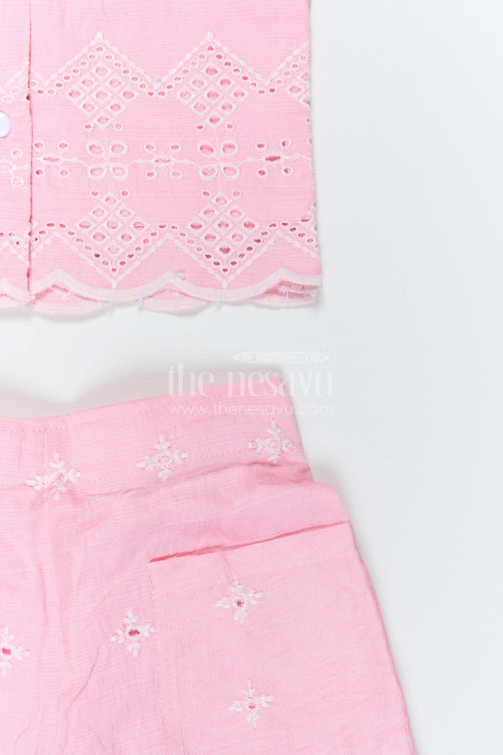 The Nesavu Girls Co-Ord Sets Girls Embroidered Co Ord Outfit for Festive Family Gatherings Nesavu Nesavu Girls Embroidered Hakoba Co Ord Outfit With Puff Sleeves For Festive Celebrations