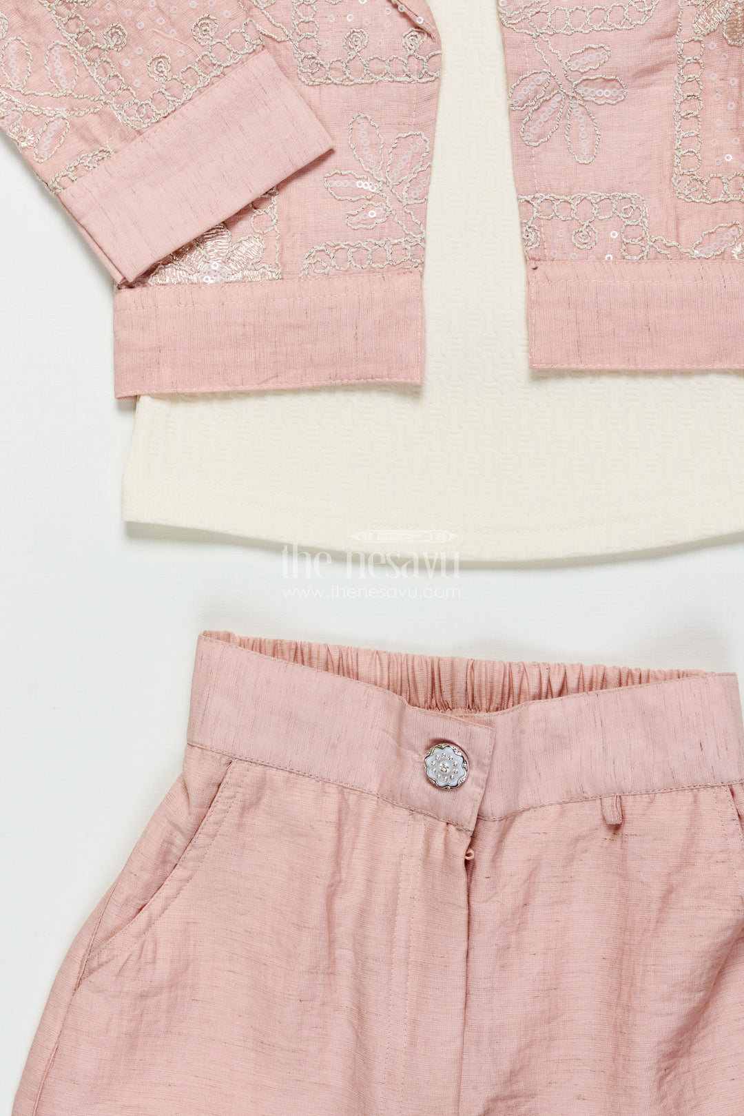 The Nesavu Girls Co-Ord Sets Girls Embroidered Co-Ord Set for Festive and Family Occasions Nesavu Nesavu girls embroidered co-ord set rayon cotton school events festive functions