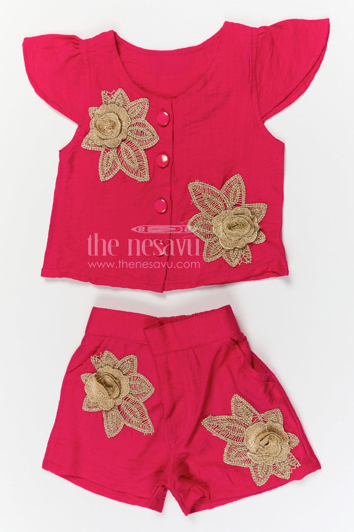 The Nesavu Girls Co-Ord Sets Girls Embroidered Co Ord Set for Summer Outings and Playful Days Nesavu 18 (2Y) / Red / Cotton GCS031B-18 Nesavu girls cotton blend embroidered co ord set for summer outings playdates and casual wear