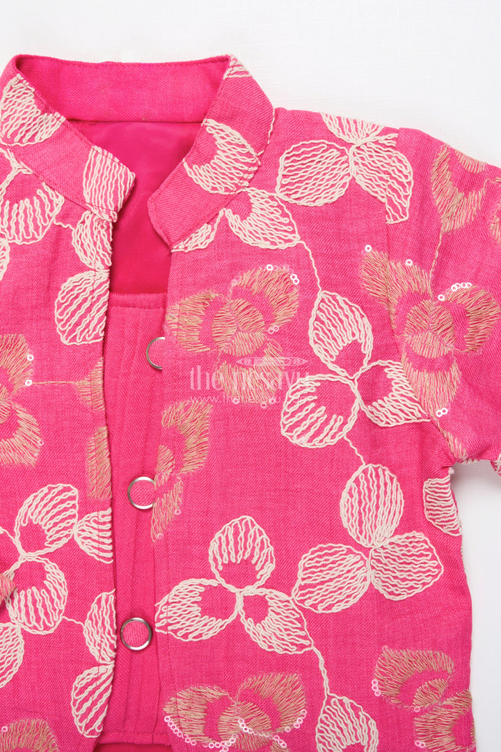 The Nesavu Girls Co-Ord Sets Girls Embroidered Co-Ord Set with Jacket for Ethnic Functions and Festive Parties Nesavu Nesavu girls embroidered co-ord set floral jacket festive ethnic outfit parties events