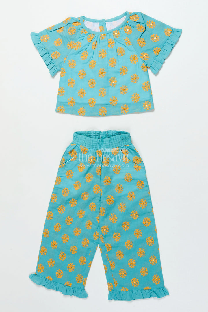 The Nesavu Girls Co-Ord Sets Girls Embroidered Cotton Co-Ord Set for Festive Playdates and Twirl Time Nesavu 18 (2Y) / Green GPS797A-18 Nesavu girls cotton co-ord set floral embroidery stylish festive-ready outfit playdates events