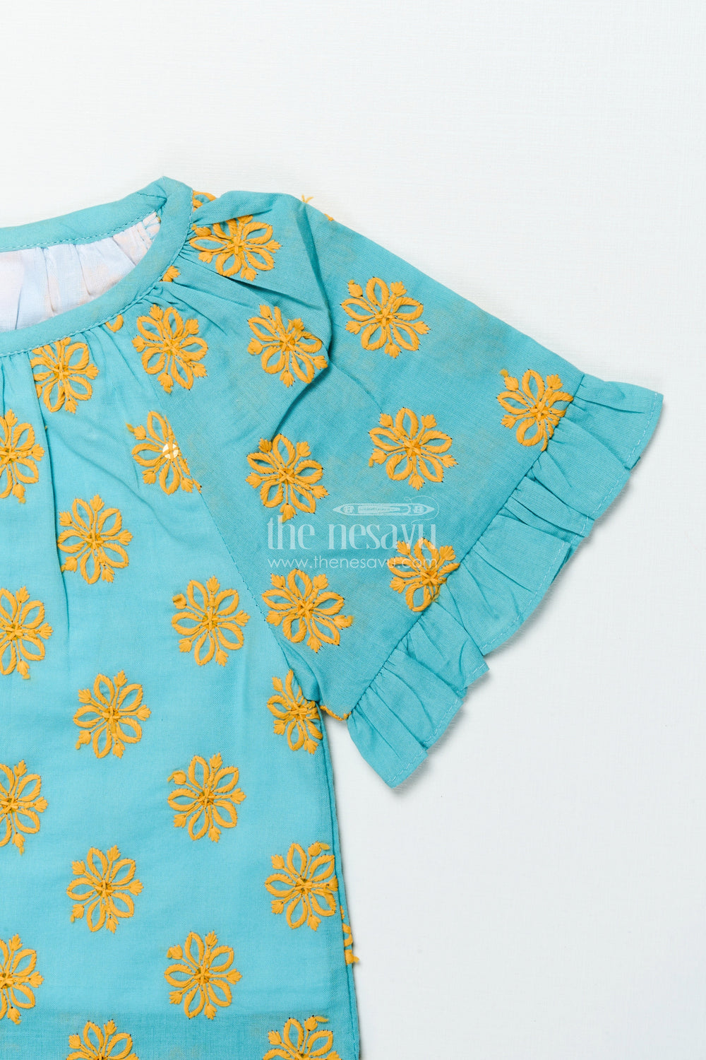 The Nesavu Girls Co-Ord Sets Girls Embroidered Cotton Co-Ord Set for Festive Playdates and Twirl Time Nesavu Nesavu girls cotton co-ord set floral embroidery stylish festive-ready outfit playdates events