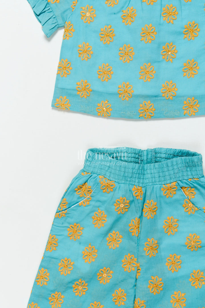 The Nesavu Girls Co-Ord Sets Girls Embroidered Cotton Co-Ord Set for Festive Playdates and Twirl Time Nesavu Nesavu girls cotton co-ord set floral embroidery stylish festive-ready outfit playdates events