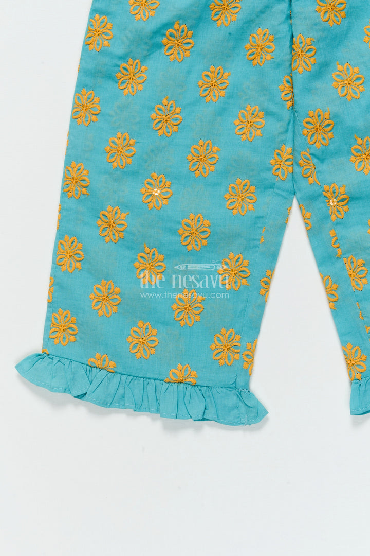 The Nesavu Girls Co-Ord Sets Girls Embroidered Cotton Co-Ord Set for Festive Playdates and Twirl Time Nesavu Nesavu girls cotton co-ord set floral embroidery stylish festive-ready outfit playdates events