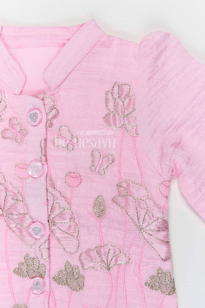 The Nesavu Girls Co-Ord Sets Girls Embroidered Cotton Co Ord Set for Summer Outings and Casual Wear Nesavu Nesavu girls tissue cotton embroidered co ord set for summer outings and casual wear