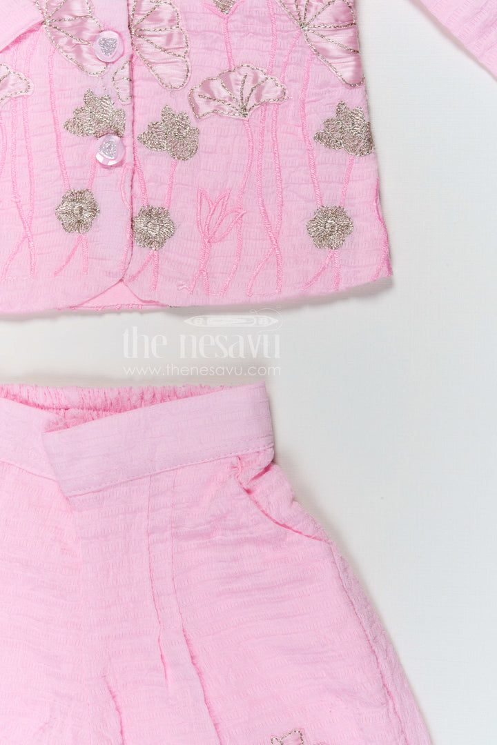 The Nesavu Girls Co-Ord Sets Girls Embroidered Cotton Co Ord Set for Summer Outings and Casual Wear Nesavu Nesavu girls tissue cotton embroidered co ord set for summer outings and casual wear