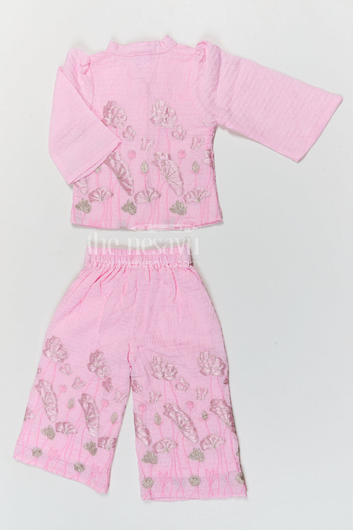 The Nesavu Girls Co-Ord Sets Girls Embroidered Cotton Co Ord Set for Summer Outings and Casual Wear Nesavu Nesavu girls tissue cotton embroidered co ord set for summer outings and casual wear