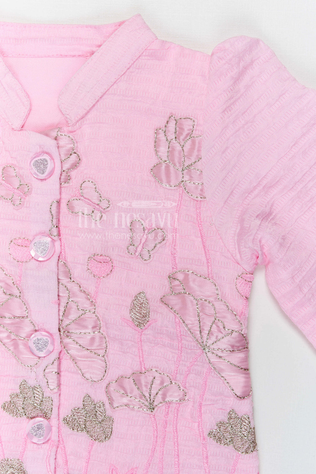 The Nesavu Girls Co-Ord Sets Girls Embroidered Cotton Co Ord Set for Summer Outings and Casual Wear Nesavu Nesavu girls tissue cotton embroidered co ord set for summer outings and casual wear