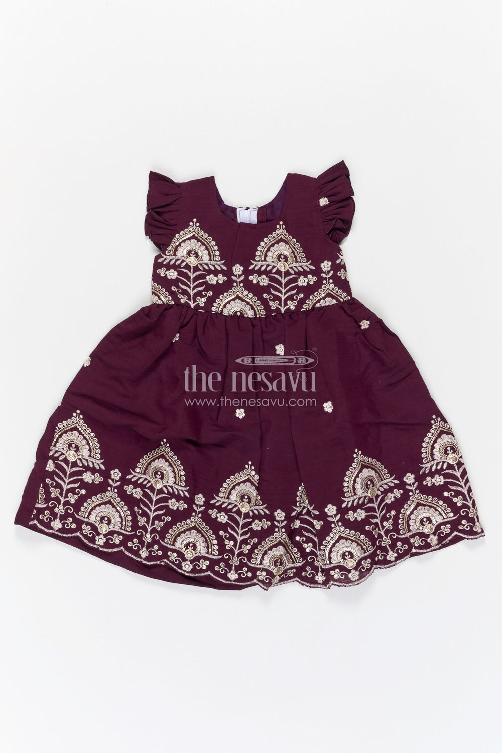 The Nesavu Girls Cotton Frock Girls Embroidered Cotton Frock for Birthdays and Festive Gatherings Nesavu 20 (3Y) / Purple / Cotton GFC2132B-20 Nesavu girls cotton embroidered frock for birthday parties festive gatherings and special events
