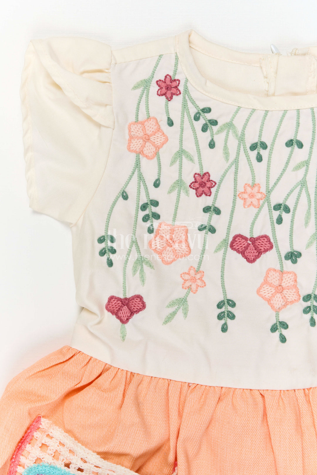 The Nesavu Girls Cotton Frock Girls Embroidered Cotton Frock for Festive Outings and Casual Celebrations Nesavu Nesavu Girls Cotton Embroidered Frock With Floral Design For Festive Outings And Birthdays