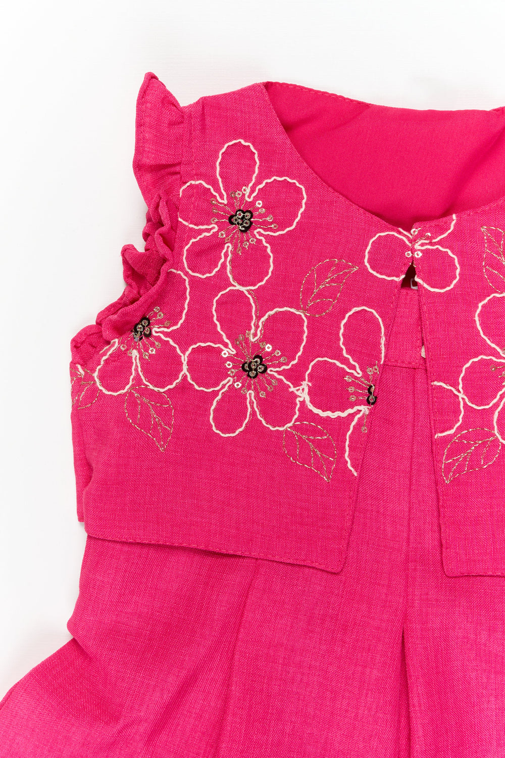 The Nesavu Girls Cotton Frock Girls Embroidered Cotton Frock with Shrug for Special Occasions Nesavu Nesavu girls cotton frock with floral shrug and thread embroidery for weddings and special functions