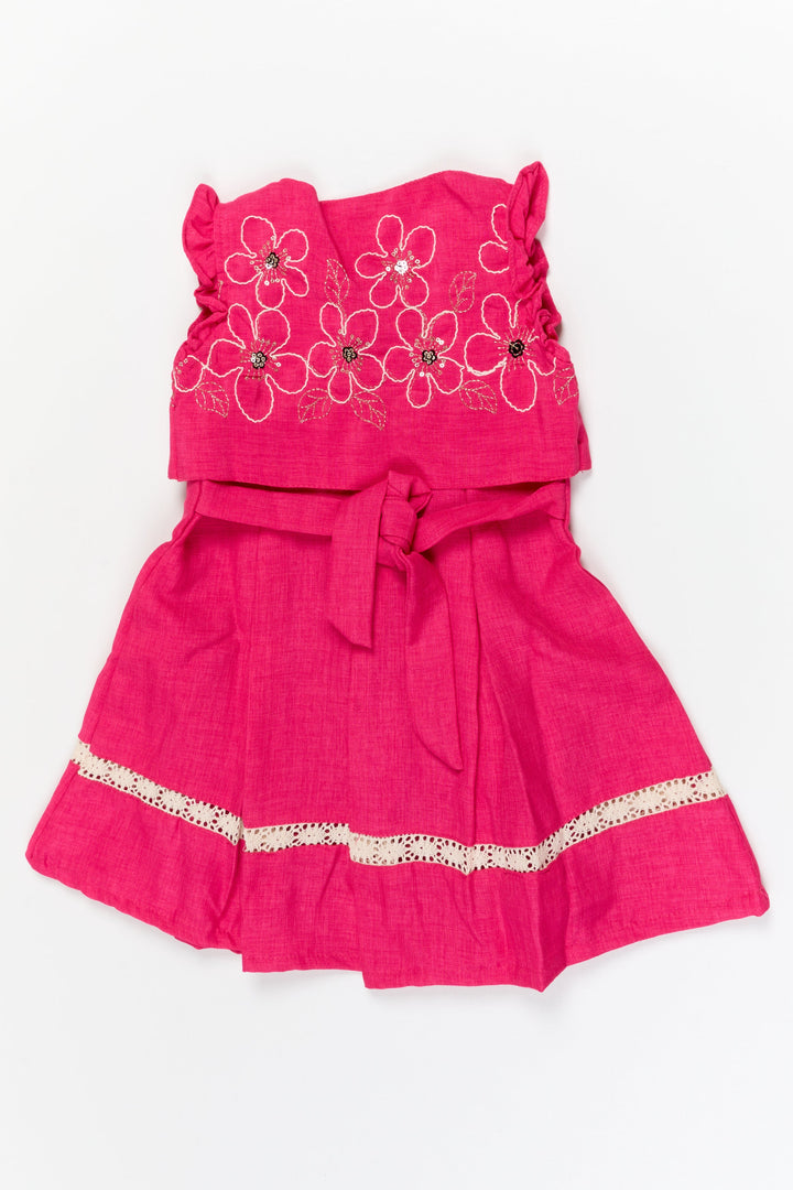 The Nesavu Girls Cotton Frock Girls Embroidered Cotton Frock with Shrug for Special Occasions Nesavu Nesavu girls cotton frock with floral shrug and thread embroidery for weddings and special functions