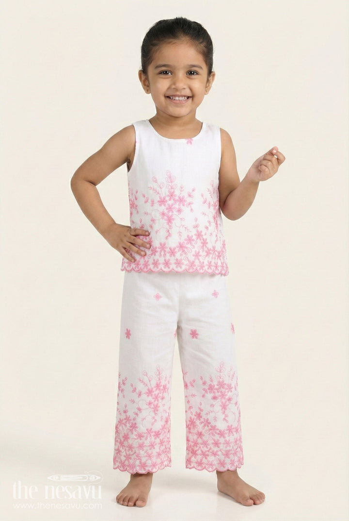 The Nesavu Girls Casual Set Girls Embroidered Cotton Set for School Ethnic Days and Cultural Outings Nesavu 18 (2Y) / Pink GPS886A-18 Nesavu girls embroidered cotton kurta set ethnic school day cultural family occasions