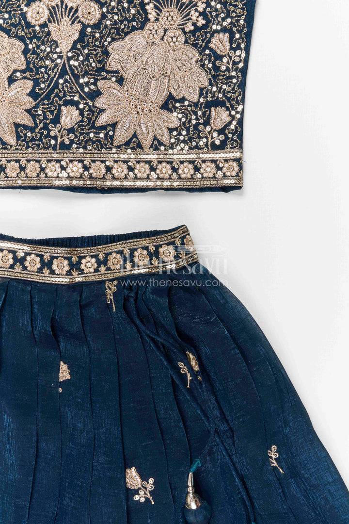 The Nesavu Girls Lehenga Choli Girls Embroidered Design Lehenga Choli for Weddings and Festive Occasions Nesavu Nesavu girls silk crepe embroidered lehenga choli for weddings and festive celebrations