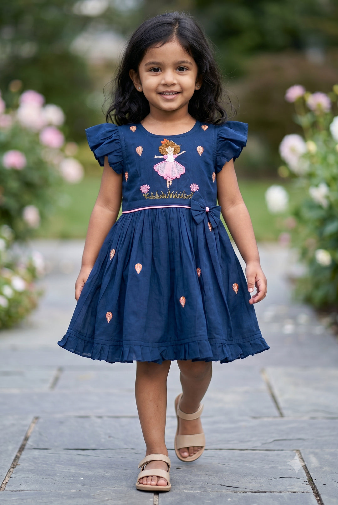 The Nesavu Girls Chanderi Frock Girls Embroidered Frock for Birthdays and Festive Celebrations Nesavu 16 (1Y) / Blue / Chanderi GFC2256A-16 Nesavu Girls Chanderi Cotton Frock With Embroidery For Birthdays And Festive Occasions