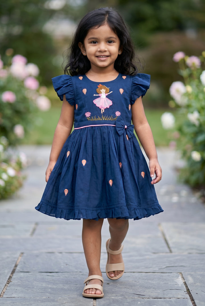 The Nesavu Girls Chanderi Frock Girls Embroidered Frock for Birthdays and Festive Celebrations Nesavu 16 (1Y) / Blue / Chanderi GFC2256A-16 Nesavu Girls Chanderi Cotton Frock With Embroidery For Birthdays And Festive Occasions