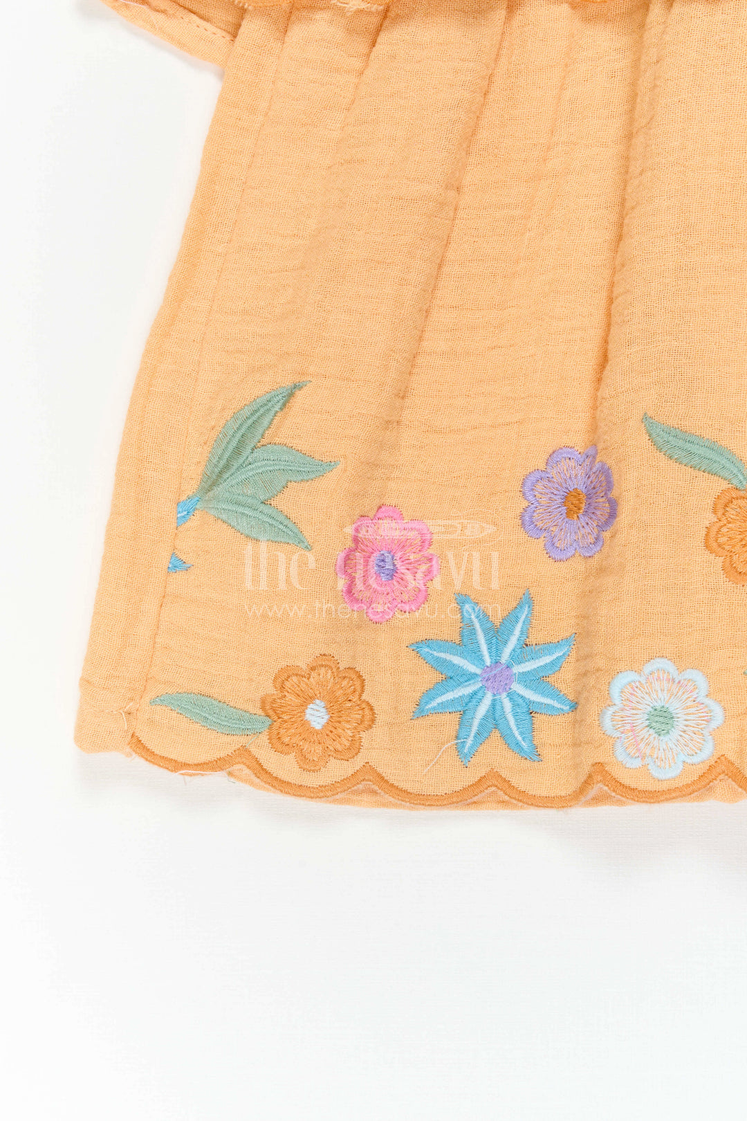 The Nesavu Girls Cotton Frock Girls Embroidered Frock for Festive Birthdays and Family Outings Nesavu Nesavu Girls Muslin Cotton Frock With Thread Embroidery For Birthdays And Festive Outings