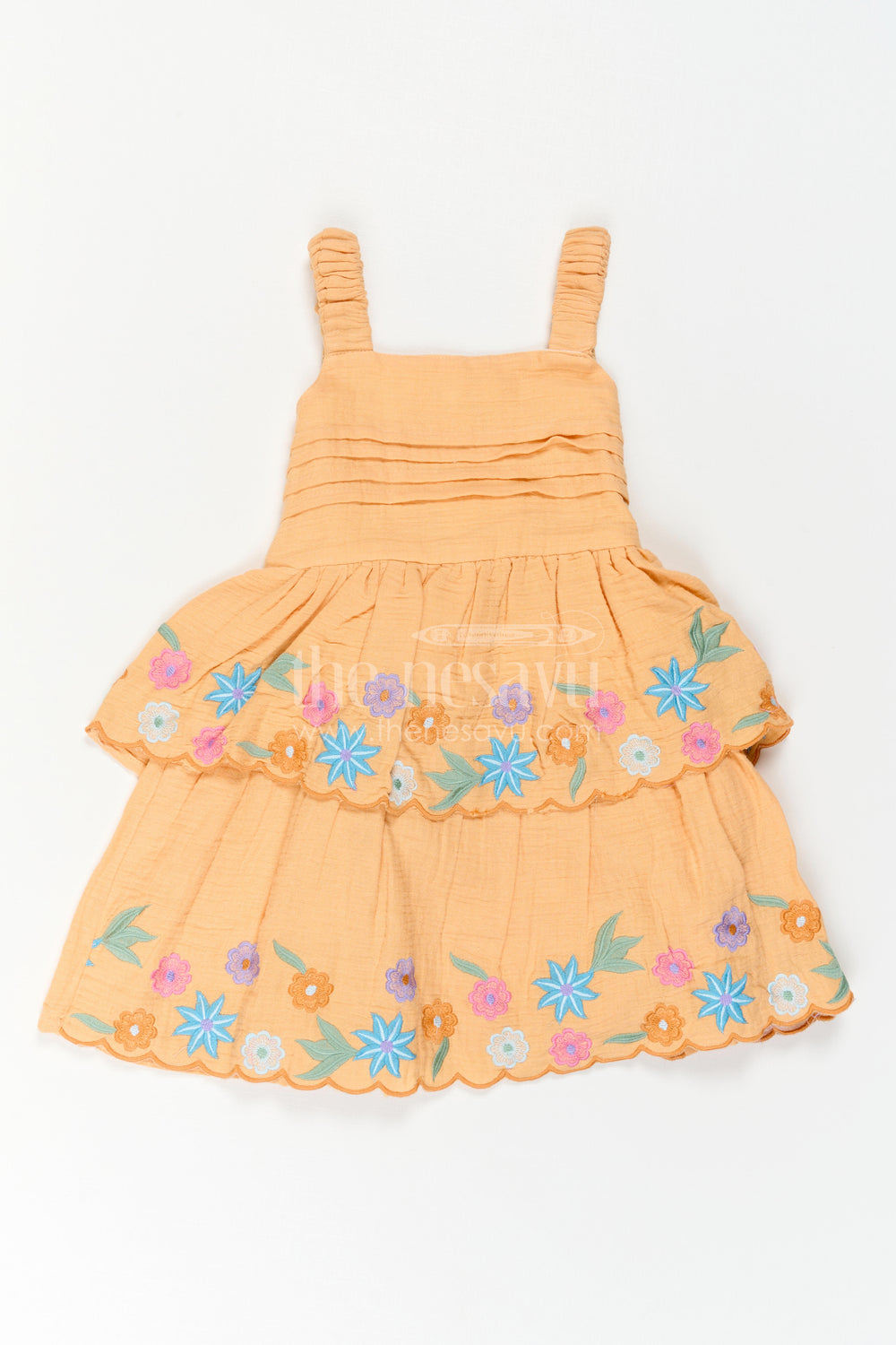 The Nesavu Girls Cotton Frock Girls Embroidered Frock for Festive Birthdays and Family Outings Nesavu Nesavu Girls Muslin Cotton Frock With Thread Embroidery For Birthdays And Festive Outings