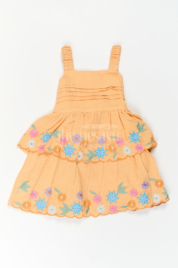 The Nesavu Girls Cotton Frock Girls Embroidered Frock for Festive Birthdays and Family Outings Nesavu Nesavu Girls Muslin Cotton Frock With Thread Embroidery For Birthdays And Festive Outings
