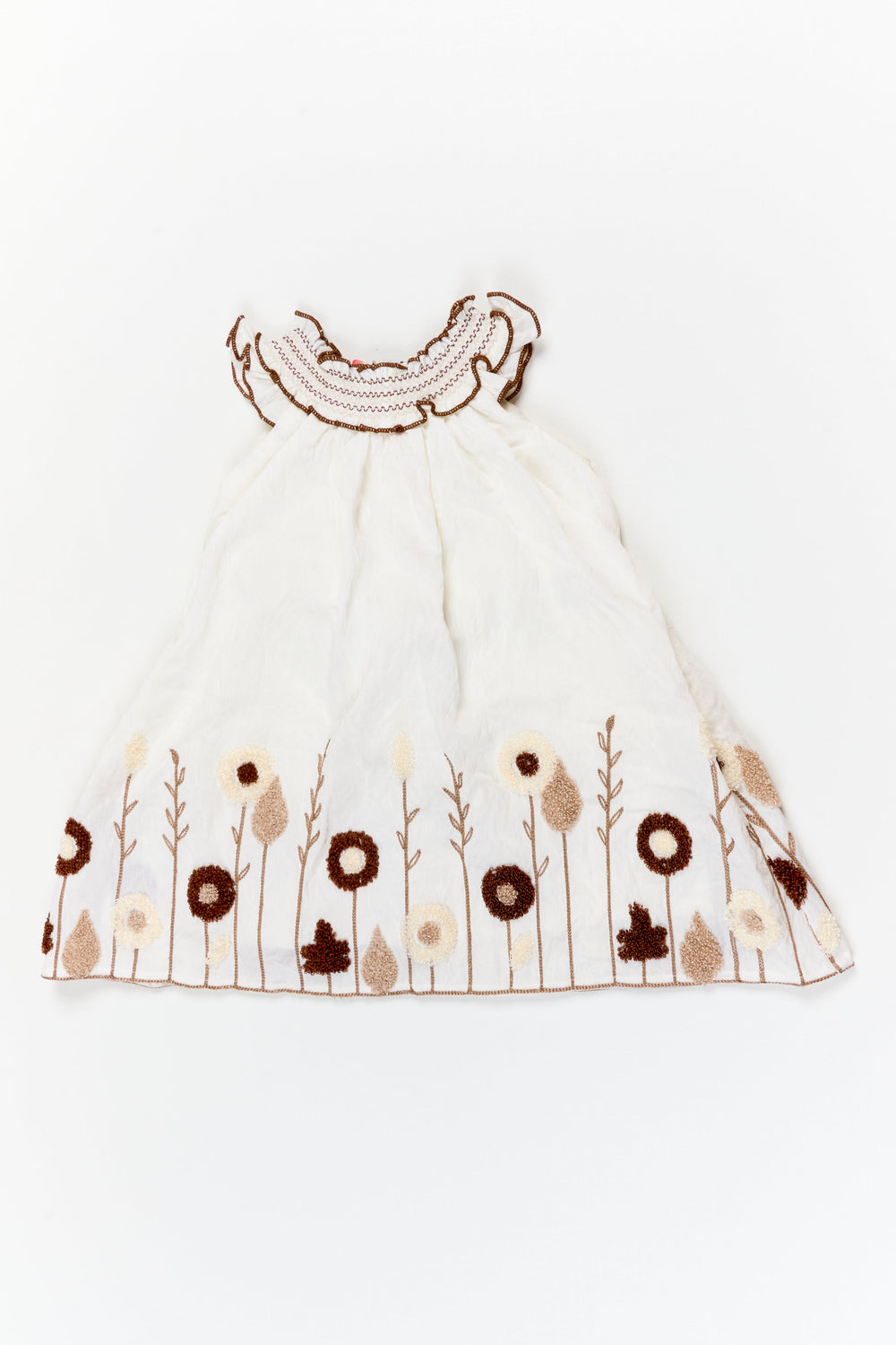 The Nesavu Girls Chanderi Frock Girls Embroidered Frock for Naming Ceremony and Milestone Events Nesavu 18 (2Y) / Half white / Chanderi GFC2109A-18 Nesavu half-white embroidered frock in viscose blend for naming ceremony and traditional functions