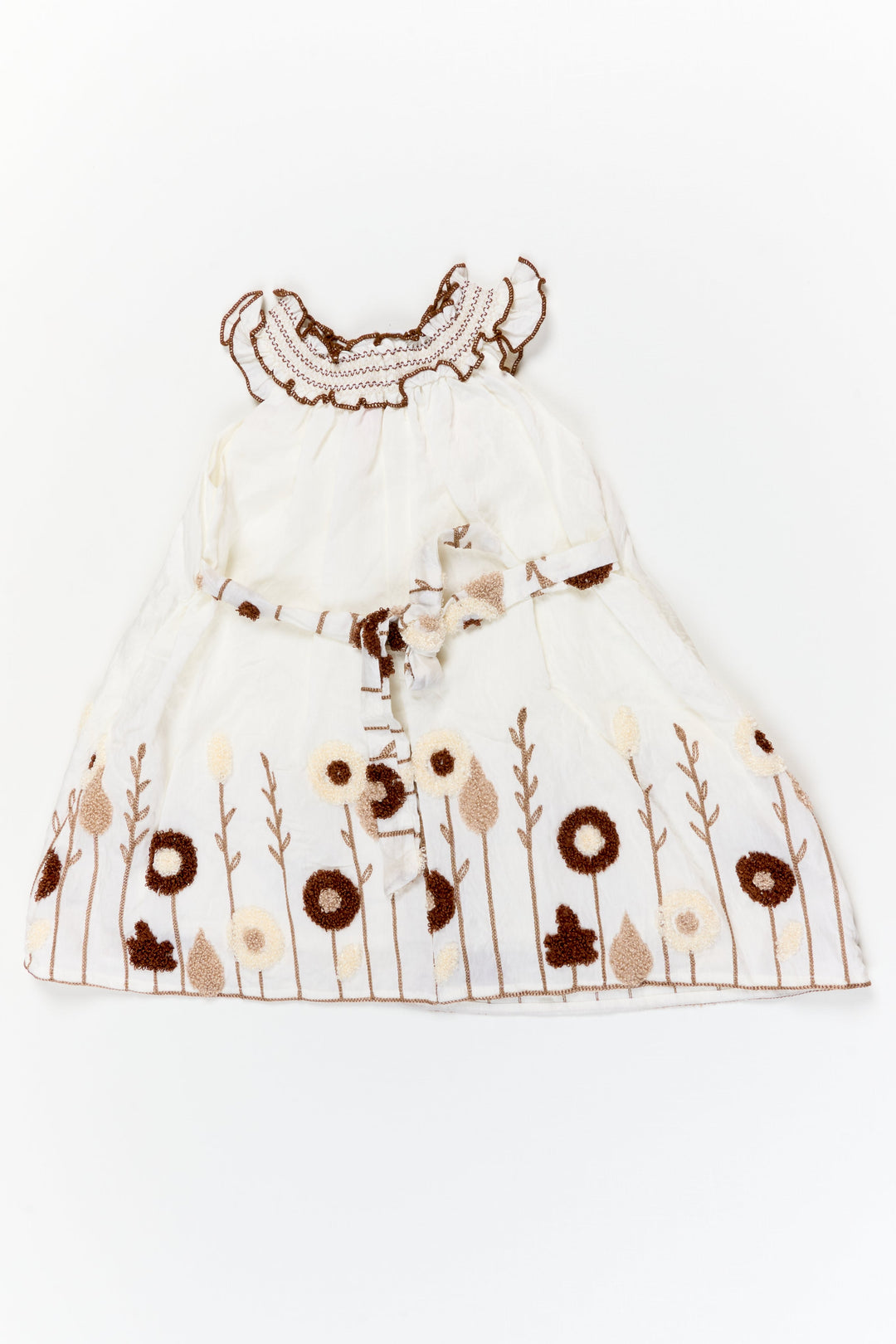 The Nesavu Girls Chanderi Frock Girls Embroidered Frock for Naming Ceremony and Milestone Events Nesavu Nesavu half-white embroidered frock in viscose blend for naming ceremony and traditional functions