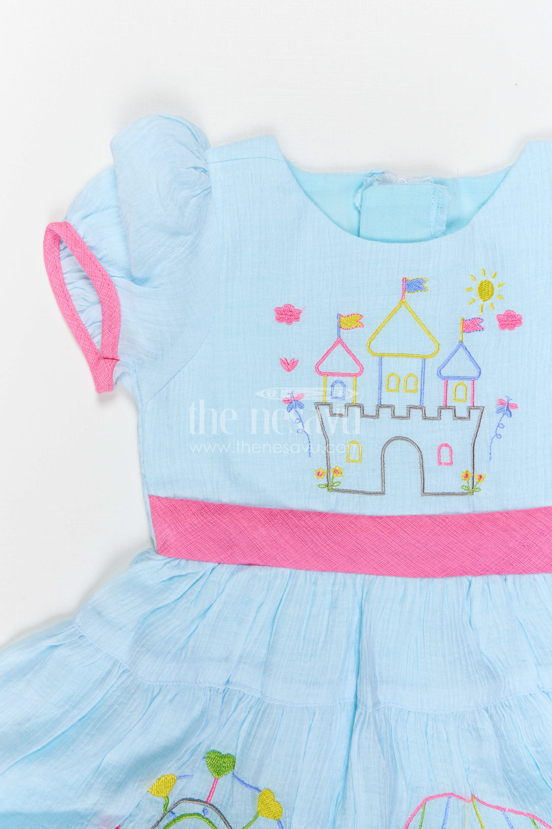 The Nesavu Girls Cotton Frock Girls Embroidered Frock for Outings and Family Celebrations Nesavu Nesavu Girls Embroidered Cotton Blend Frock For Family Outings And Festive Occasions