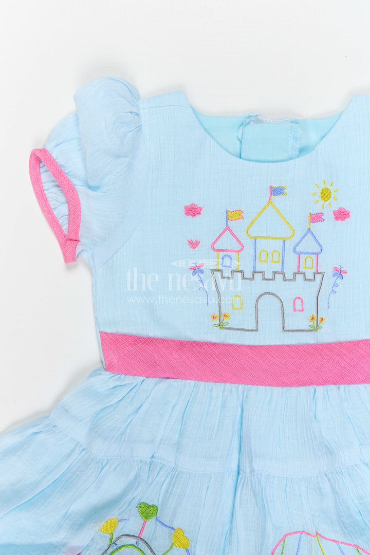 The Nesavu Girls Cotton Frock Girls Embroidered Frock for Outings and Family Celebrations Nesavu Nesavu Girls Embroidered Cotton Blend Frock For Family Outings And Festive Occasions