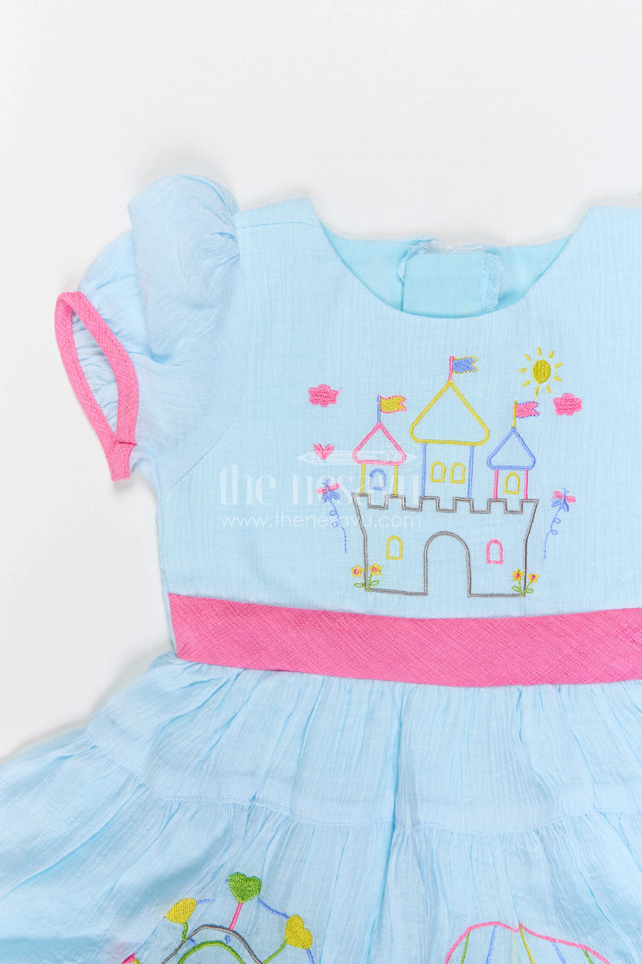 The Nesavu Girls Cotton Frock Girls Embroidered Frock for Outings and Family Celebrations Nesavu Nesavu Girls Embroidered Cotton Blend Frock For Family Outings And Festive Occasions