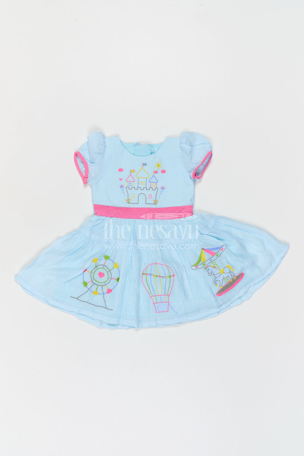 The Nesavu Girls Cotton Frock Girls Embroidered Frock for Outings and Family Celebrations Nesavu Nesavu Girls Embroidered Cotton Blend Frock For Family Outings And Festive Occasions