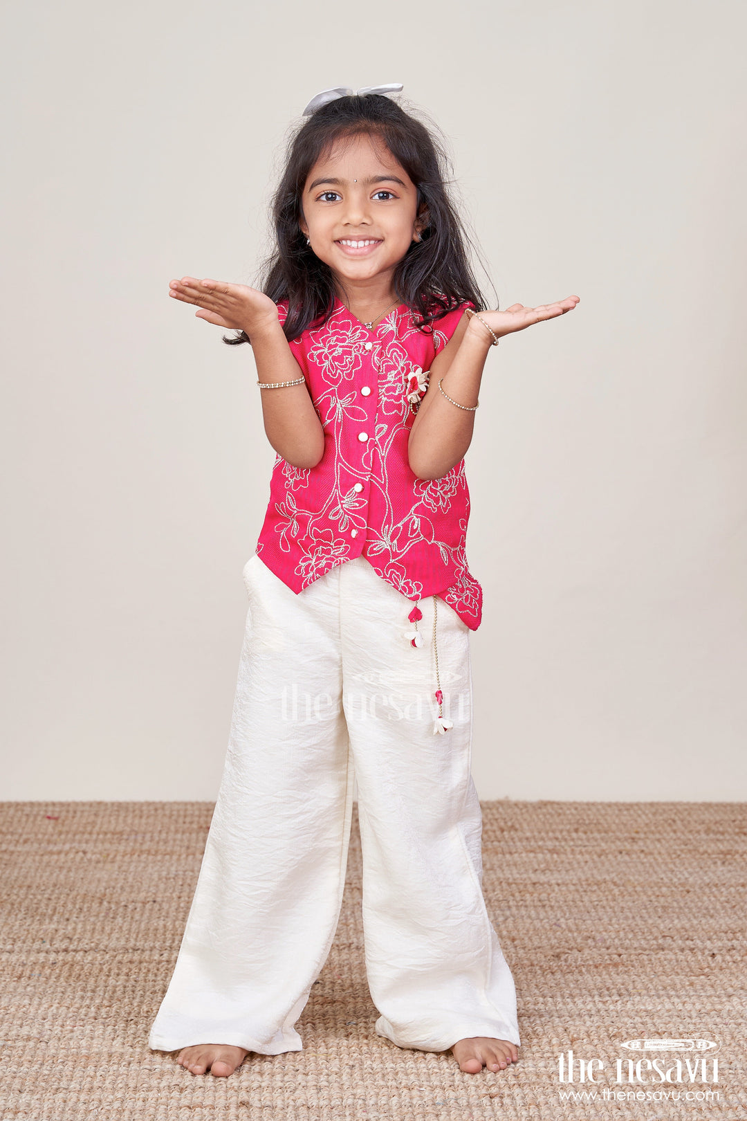 The Nesavu Girls Casual Set Girls Embroidered Georgette Top and Skirt Set for Casual Festive Wear Nesavu 18 (2Y) / Pink GPS856A-18 Nesavu girls embroidered georgette top skirt set festive casual occasions