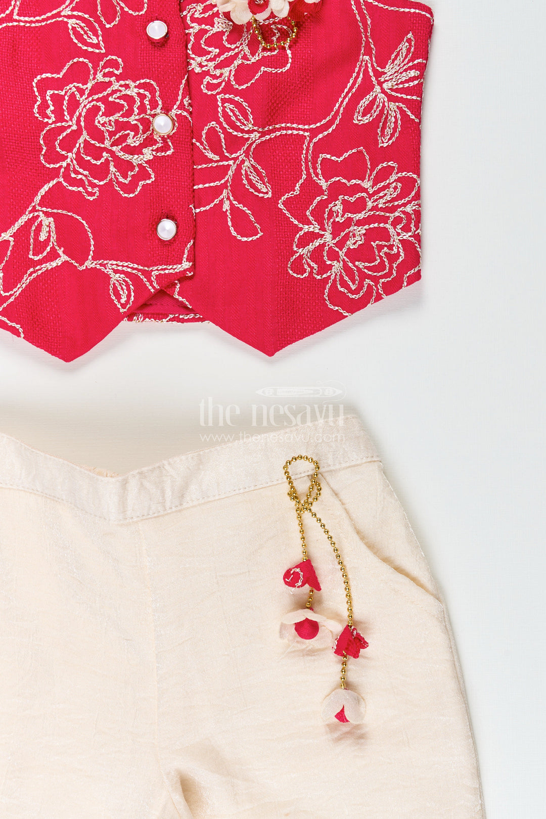 The Nesavu Girls Casual Set Girls embroidered georgette top and skirt set for casual festive wear Nesavu Nesavu girls embroidered georgette top skirt set festive casual occasions