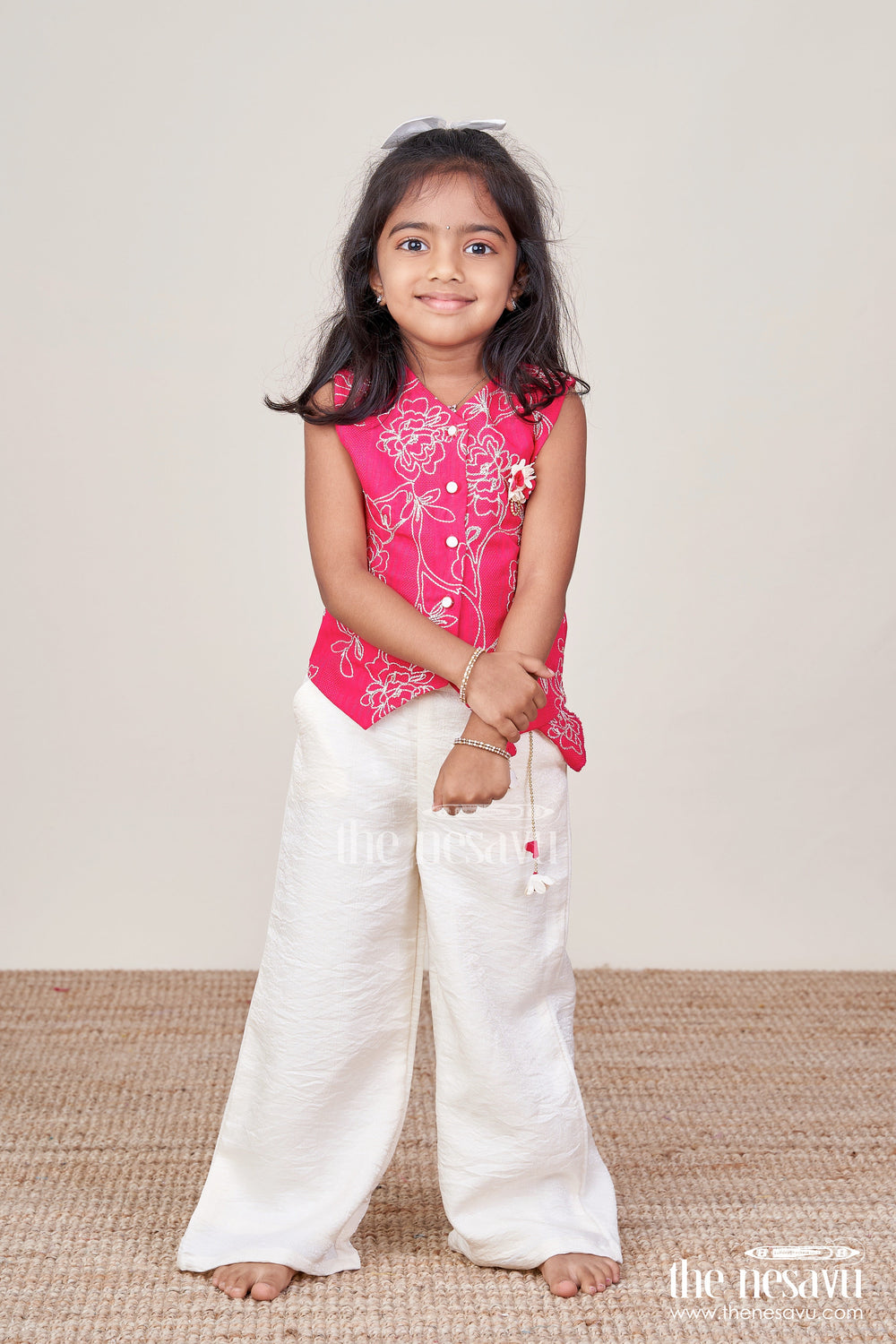 The Nesavu Girls Casual Set Girls Embroidered Georgette Top and Skirt Set for Casual Festive Wear Nesavu Nesavu girls embroidered georgette top skirt set festive casual occasions