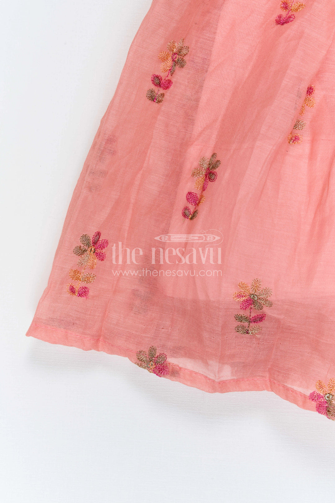 The Nesavu Girls Silk Gown Girls Embroidered Gown for Festive Evenings and Family Celebrations Nesavu Nesavu Girls Embroidered Chanderi Gown For Festive Evenings And Family Celebrations