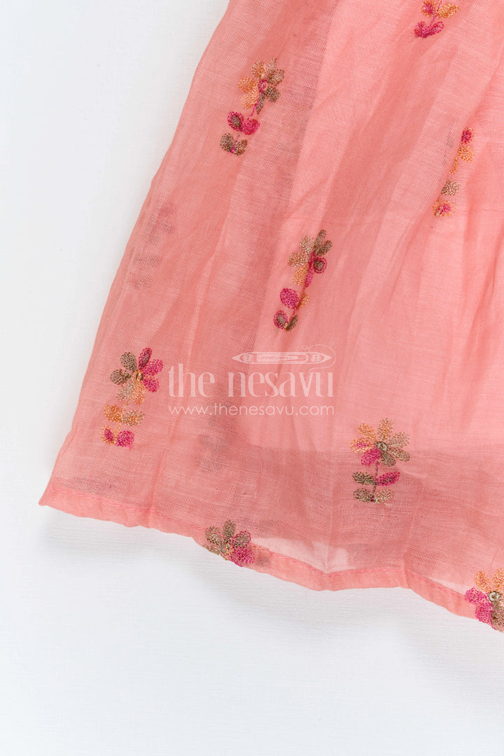 The Nesavu Girls Silk Gown Girls Embroidered Gown for Festive Evenings and Family Celebrations Nesavu Nesavu Girls Embroidered Chanderi Gown For Festive Evenings And Family Celebrations