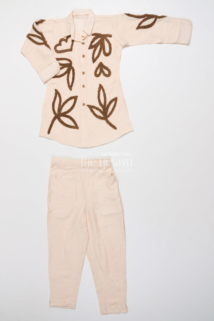 The Nesavu Girls Casual Set Girls Embroidered Kurta Palazzo Set for School Ethnic Day and Casual Celebrations Nesavu 28 (7Y) / Half white GPS785A-28 Nesavu girls shirt-style kurta palazzo set embroidery ethnic day light festive wear