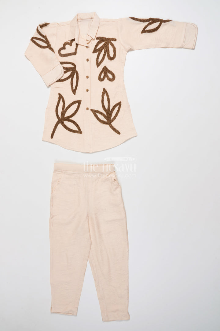 The Nesavu Girls Casual Set Girls Embroidered Kurta Palazzo Set for School Ethnic Day and Casual Celebrations Nesavu Nesavu girls shirt-style kurta palazzo set embroidery ethnic day light festive wear