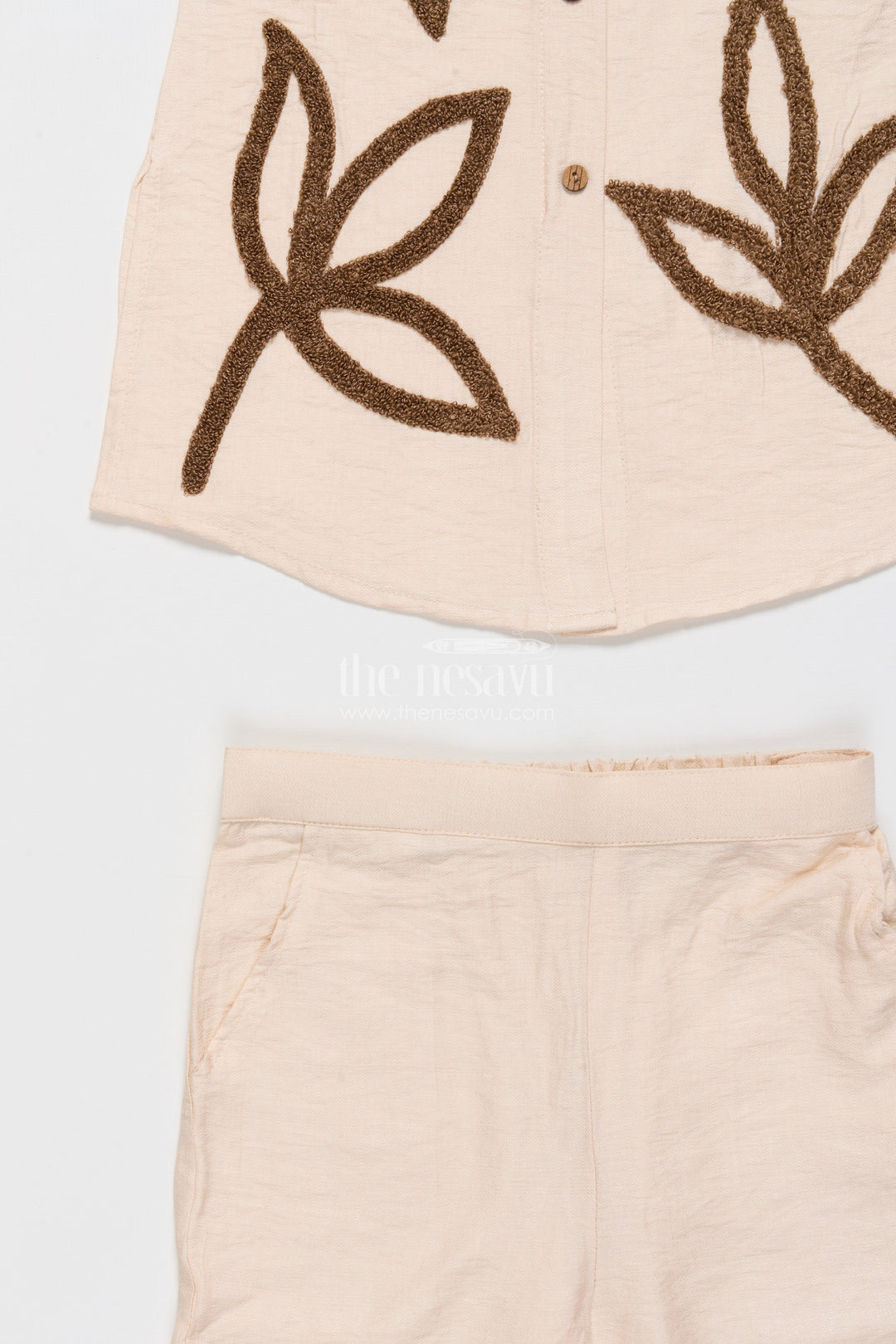 The Nesavu Girls Casual Set Girls Embroidered Kurta Palazzo Set for School Ethnic Day and Casual Celebrations Nesavu Nesavu girls shirt-style kurta palazzo set embroidery ethnic day light festive wear