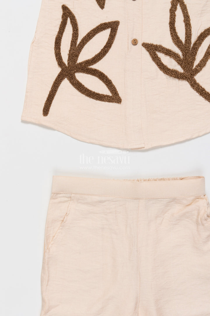 The Nesavu Girls Casual Set Girls Embroidered Kurta Palazzo Set for School Ethnic Day and Casual Celebrations Nesavu Nesavu girls shirt-style kurta palazzo set embroidery ethnic day light festive wear