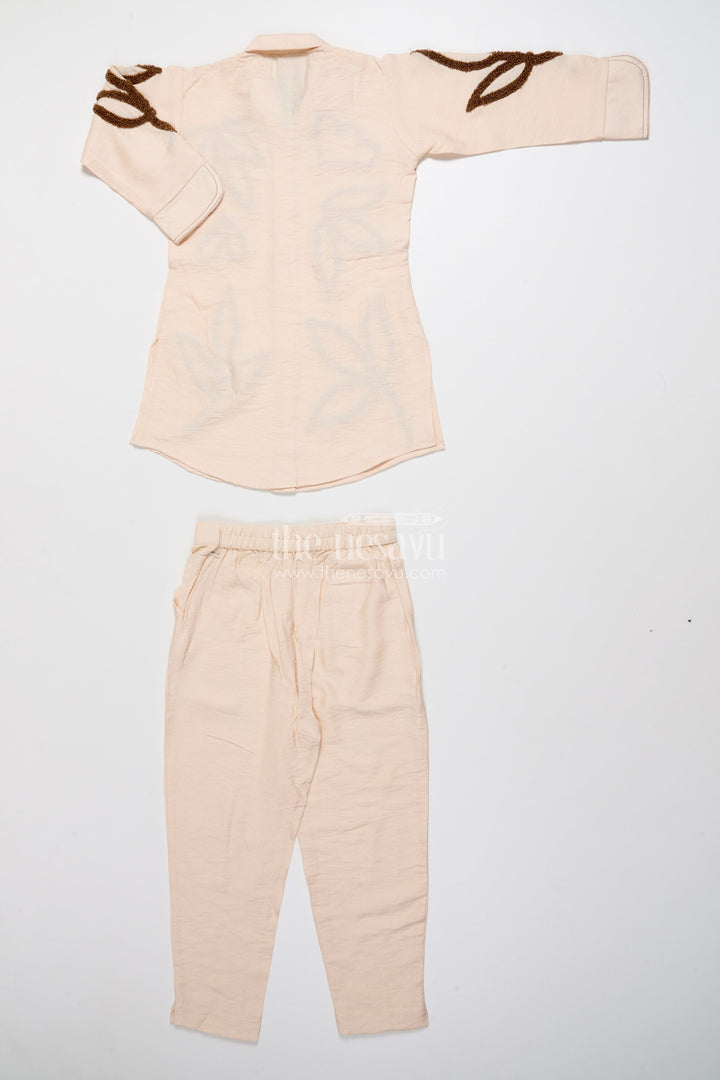 The Nesavu Girls Casual Set Girls Embroidered Kurta Palazzo Set for School Ethnic Day and Casual Celebrations Nesavu Nesavu girls shirt-style kurta palazzo set embroidery ethnic day light festive wear